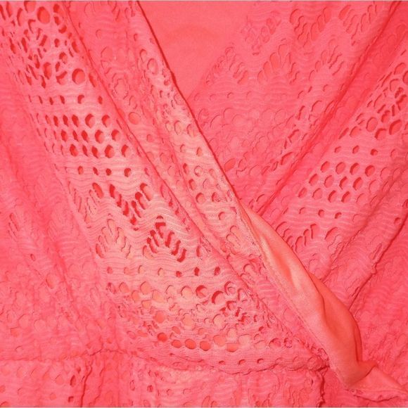 NWT Neon Coral Cross 3/4 Sleeve Romper - Picture 2 of 2